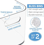STORi Bliss 10" x 6" Open Clear Pantry Organizer Bin, Set of 2, Plastic Containers with Handle for Kitchen, Fridge, Cabinet, Closet, Bathrom, Undersink Storage Made in USA