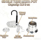 Mini Italian Mocha Coffee Maker, Single Cup, 50ml Capacity, Portable Outdoor Coffee Pot, Black Handle, Silver Base