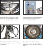 26.5Gallon/100L Jacketed Kettle Large Electronic Tilting Sugar Jam Gas Boiling Machine Commercial Electric Jacketed Pot with Stirring and Edge Scraping 220V 60HZ Three-phase 1100W