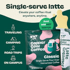 Copper Cow Premium Vietnamese Coffee Variety Pack (15 Coffees & 15 Creamers)| Classic Black, Vanilla, & Salted Caramel Latte | Pour Over Single-Serve Lattes, No Refrigeration Needed, Travel Friendly