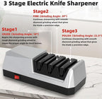 Knife Electric Sharpener for Kitchen, Bread, Serrated & Japanese-style Knife, 3 Stages Precision Angle Guides Sharpener, 100% Diamond Abrasives