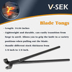 Blacksmith Tongs Set - V-Bit Blade, Flat, and Assembled Tongs for Knife Making, Blacksmithing, and Bladesmithing (3PCS Steel Forge Tongs)