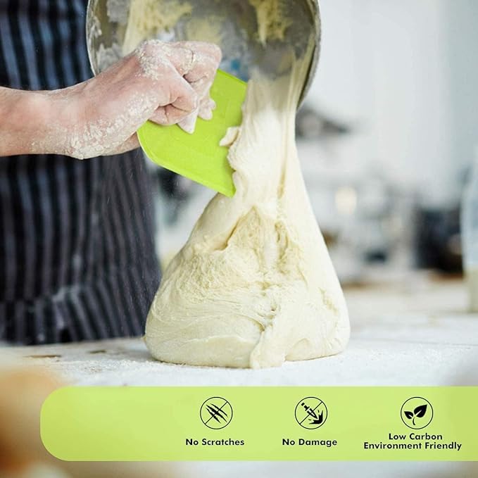 SURDOCA Dough Scraper Bench Scraper - 3P 4.7x3.7" Plastic Flexible Bowl Scraper, Sharp Edge & Angles Cake Scraper. Non-Slip Bakeware Decorating Tools Sculpting & Modeling Tools - Yellow+White+Blue