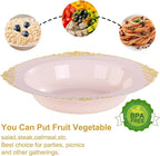 Nervure 50PCS Pink Plastic Bowls with Gold Rim - 12oz Disposable Soup Bowls, Heavy Duty Salad Ice Cream Bowl Perfect For Weddings, Parties and Everyday Use