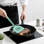 Coukre 3 Pack Silicone Spatula Set, High Heat Resistant, BPA-Free, Fish Spatula, Solid & Slotted Turner for Non-Stick Pans, Flipping Eggs, Pancakes, Fish, Burgers (3, PureAquaGreen)