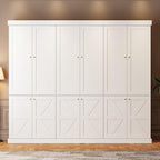 70.8" Tall Farmhouse Kitchen Pantry Cabinet with Doors, Modular Storage Cabinet with 4-Tier Adjustable Shelves, White, Wooden Hutch for Kitchen, Living Room, Set of 4