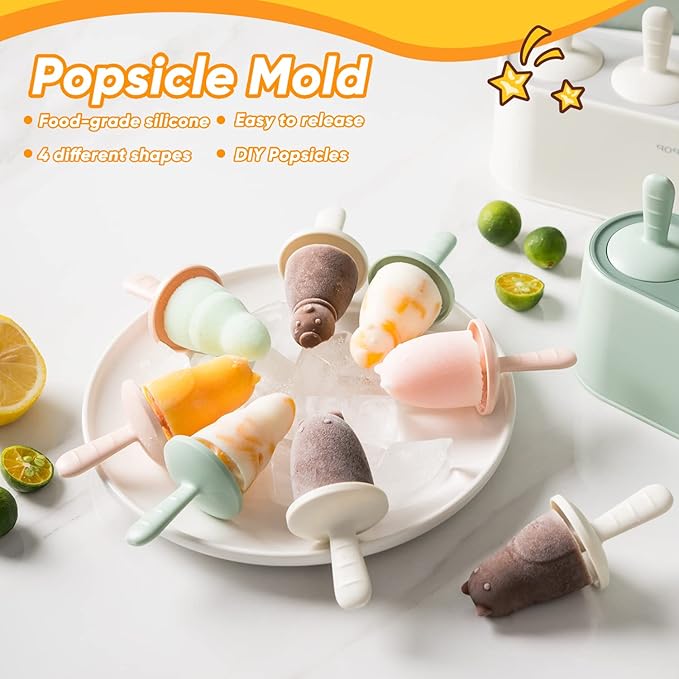 Popsicle Mold Set 4 Pieces Homemade Silicone Popsicle Maker Easy Release Ice Cream Molds Reusable DIY Pop Molds (Green, WinterWonder Pops)