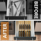 Domax Bamboo In-drawer Knife Block - Knife Drawer Organizer Insert Large Handle Steak Knife Holder, Kitchen Drawer Knife Organizer Fits for 12 knives and 1 Sharpening Steel (Not Included)