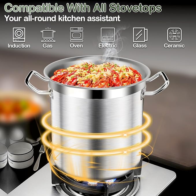 Commercial Grade Large Stock Pot - 75 QT Soup Pot with Lid - Non-Nickel Stainless Steel Stock Pots - Healthy Cookware Polished Stockpots - Heavy Duty Cooking Pots, Cookware Sauce Pots
