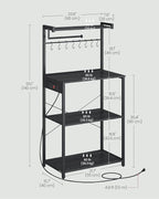 VASAGLE Kitchen Bakers Rack with Power Outlet, Coffee Bar 4-Tier with 8 S Hooks, Microwave Stand, Adjustable Shelf, for Small Spaces, Charcoal Gray and Ink Black UKKS014B01V1