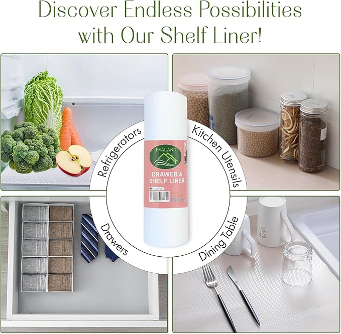 EVALAND 21.6" x 20 FT Non-Slip Shelf Liner, Non-Adhesive, BPA-Free, Waterproof Pantry Liner for Shelves, Easy to Cut, Oil-Proof Shelf Liners for Kitchen, Cabinets, Drawers, Refrigerator, Clear