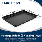 P&P CHEF 16 Inch Baking Cookie Sheet Pan, Carbon Steel Oven Tray, Non Stick Bakeware for Cooking Baking Bread Meat Vegetables, Sturdy & Healthy, Easy Clean, 2Pcs