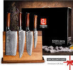 YARENH Knife Set with Magnetic Block 5 Piece, Professional Kitchen Knife Set, 73 Layers Damascus High Carbon Stainless Steel, Natural Sandalwood Handle, Sharp Chef Knife