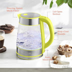 Speed-Boil Water Electric Kettle, 1.7L 1500W, Coffee & Tea Kettle Borosilicate Glass, Water Boiler, Auto Shut-Off, Cool Touch Handle, Base Detachable, LED. 360° Rotation, Boil Dry Protection