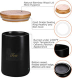 Yangbaga Black Ceramic Canister Set for Kitchen-Set of 3 Kitchen Canisters for Countertop with Airtight Wood,Large Kitchen Storage for Flour,Suger,Coffee-Modern Countertop Decor