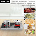 2 Burner Electric Cooktop, 110V 2400W Electric Stove Top, 24 Inch Hot Plate with Knob Control, Kids Lock & Timer, 9 Power Levels, LED Touch Control