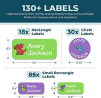 Personalized Daycare Name Labels for Kids (130 Labels) - Custom Waterproof Name Stickers for Clothing Tags, Water Bottles, Lunch Boxes and School Supplies (Dragons)