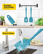 Pack of 2 Silicone Spatula Turners, Non Stick Slotted Kitchen Spatula Set, Heat Resistant BPA Free Kitchen Utensils, One-Piece Design, Suitable for Flipping Fish, Eggs, Steak, Pancakes(BLUE)