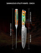 5 Inch Kitchen Utility Knife - Xuan Series Kitchen Knives - VG10 Damascus Steel with Resin Handle (Fantasy Orange)