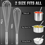 Walfos Whisks Large Whisk Set of 2, Heavy Duty Stainless Steel Wire Whisk Ideal For Beating Eggs, Mixing Batter & Blending Sauces.（13in+17in)