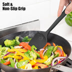 Heat Resistant Silicone Spoon Spatulas, Doosu 600°F High Temp Flexible Cooking Spoons Kitchen Spoonula Scratch-Proof for Mixing Stirring Scraping Serving Non-Stick Cookware (Set of 3, Black)