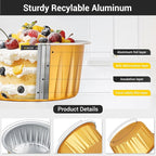 EUSOAR Disposable Ramekins Aluminum Foil, Gold 25Packs 5oz Baking Cups with Lids Mini Muffin Liners, Dessert Cheesecake Pan Creme Brulee Cupcake Containers for Catering Club Wedding Party