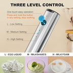 Rechargeable Milk Frother with Stand, 3 Speeds Drink Mixer Handheld with 2 Heads, Electric Frother Wand for Coffee, Latte, Cappuccino, Hot Chocolate, Matcha and Egg Mini Frother, Silver