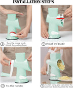Cheese Grater MultiFunction Rotary Cheese Grater Hand Crank – Cheese Shredder Effortlessly Shred,Slice,Chop.Applicable to Cheese, Vegetables,Fruits,Nuts,Non-Slip Suction Base,Easy to Clean (green)