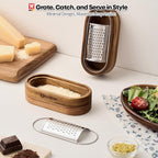 Removable SUS304 Stainless Steel Cheese Grater with Wooden Container, Wooden Shredder, Citrus Zester, Perfect for Presenting Freshly Grated Cheese or Zest