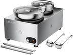 20qt 2-in-1 Electric Soup Warmer and Steam Table Food Warmer, 1200W Stainless Steel Bain Marie Pot, 86~185°F Adjustable Temp, Commercial Soup Kettle for Catering Restaurant Buffet