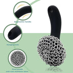 Cast Iron Scrubber with Long Handle | 316 Cast Iron Cleaner Chainmail Scrubber for Cast Iron Pan Skillet Cleaner - Dish Scouring Pad Dishwasher Safe Cleaning Kit (Black, 1 Scrubber + 1 Scraper)