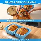 2 Cup Silicone Freezer Tray Ice Cubes with Lids and Date Mark for Storing Lasagna Leftovers Sauces Portioned Meals and More, Silicone Soup Freezer Molds for Meal Prepping 2 Pack Blue