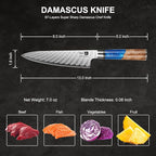 Chef Knife 8 Inch, Damascus VG-10 Steel Sharp Japanese Kitchen Knife with Gift Box and Resin Wood Handle, Ideal Birthday Gift for Men and Women