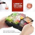 Nax Caki Large Ice Cube Tray with Lid Pack of 2, Stackable 2 Inch Big Silicone Square Ice Cube Mold for Whiskey Cocktails Bourbon Soups Frozen Treats, BPA Free