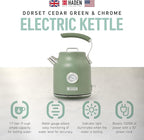 Haden Dorset 1.7 Liter Stainless Steel Electric Kettle, Hot Water Kettle with 360-Degree Base and Auto Shutoff, Cedar Green & Chrome