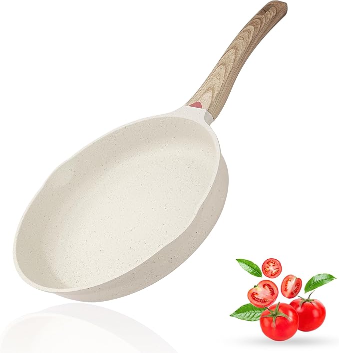 Vinchef Nonstick Frying Pan Anti Scratch,11 Inch Skillet Cast Aluminum Cookware, Induction Compatible White