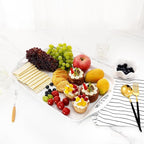 TP Serving Trays with Handles, 17 x 12 Inch Melamine Serving Platters for Food, Meat, Set of 2 Rectangular Trays for Eating, White Marble
