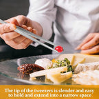 Litoexpe 4 PCS 10in & 12in Fine Tweezer Tongs, Stainless Steel Cooking Tongs for BBQ Sea Food Repairing Serving, Silver