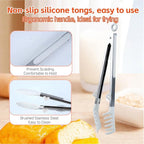 Kitchen Tongs,Set Of 3 Tongs with Silicone Tip for Cooking 9/12 Inch Stainless Steel Kitchen Tong for Meat,Food Grill,Salad,BBQ,Frying,Serving,Dishwasher (white, 12inch)