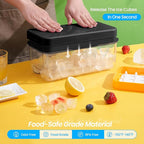 PHINOX Ice Cube Tray with Lid and Bin, 3 Pack Plastic Ice Cube Tray Molds, 96(4*8*3) pcs Ice Trays for freezer, Chilling Drinks, Whiskey & Cocktails, with Ice Container and Ice Scoop, BPA-Free, Black