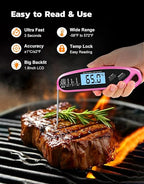 Instant Read Meat Thermometer Digital for Cooking & Grilling with Dual Probe, Big Backlit Screen & Auto-Calibration, Food Thermometer for Grill, Smoker, BBQ, Oven, Candy, Oil Fry - Pink