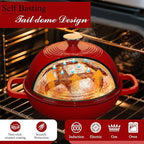 Enamelled Cast Iron Dutch Oven Pot – Dutch Oven Pot with Lid For Sourdough Bread Baking – Cast Iron Bread Oven – Red, Umite Chef 6QT Pot with Lid & Cotton Potholders