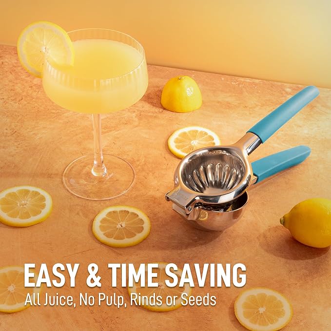 Zulay Kitchen Lemon Squeezer Stainless Steel with Premium Heavy Duty Solid Metal Squeezer Bowl and Food Grade Silicone Handles - Large Manual Citrus Press Juicer and Lime Squeezer (Blue)