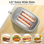 2 Slice Stainless Steel Toaster Retro with 6 Bread Shade Settings, Bagel, Cancel, Defrost Function, 2 Slice Toaster with Extra Wide Slot, Removable Crumb Tray, Tauge