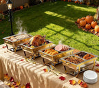 4 Pack Stainless Steel Chafing Dishes for Buffet, 9 QT Capacity 7 Pans Food Warmers for Parties, Weddings, Events Hosting, Family Gatherings, Full Set Catering Server with Serving Utensils Accessories