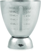 True Vista Stainless Steel Double Jigger for Bartending, Cocktail Measuring Jiggers for Margarita, Whiskey Sour, Bloody Mary, Mocktails and Other Drinks, Home Bar Accessories, 6 oz & 1 oz, Set of 1