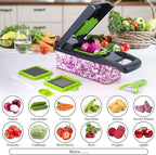 Vegetable Chopper, Pro Onion Chopper, 14 in 1Multifunctional Food Chopper, Kitchen Vegetable Slicer Dicer Cutter,Veggie Chopper With 8 Blades,Carrot and Garlic With Container (Gray) (Gray)