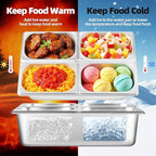 Stainless Steel Ice Food Serving Display Container 6 Pans 3 Ice Packs Cooled Condiment Dispenser Cold Serving Appetizer Buffet Organizer (4 Pans)