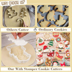 Flycalf Christmas Cookie Cutters Cupcake Shapes with Plunger Stamps Fall Holiday PLA Baking Accessories Cutter Molds Gifts for Kids Decorative Party 3.5" Kitchen Cake Supplies
