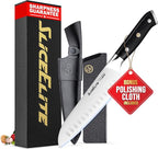 SliceElite Slice Series Santoku Knife 7 Inch High Carbon German Steel Blade Pakkawood Handle Dual Sheaths Kitchen Knife for Meat Cutting Chopping Chefs Cooking Tool Sharp Vegetable BBQ Knife Gift